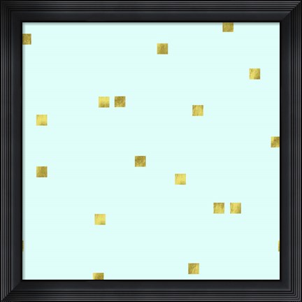 Framed Pale Aqua Golden Squares Confetti Print