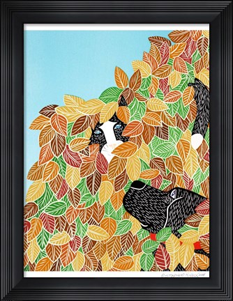 Framed Dog and Cat Autumn Print