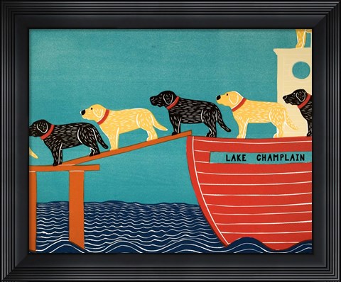 Framed Island Ferry Champlain Black Yellow Print