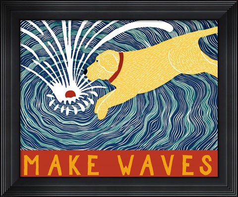 Framed Make Waves Yellow Wbanner Print
