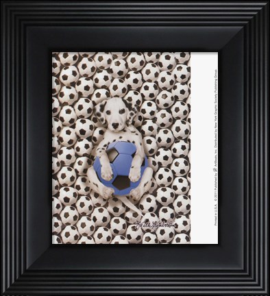 Framed Caff-Fur-Ino Soccer Pup Print