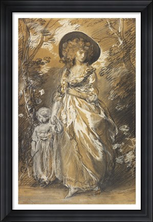 Framed Lady Walking in a Garden with a Child Print