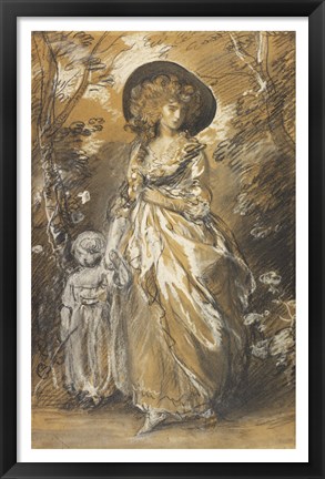 Framed Lady Walking in a Garden with a Child Print