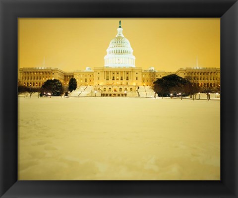 Framed US Capitol Building during Snow Storm, Washington DC Print