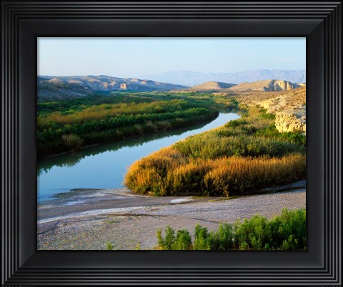Framed High angle view of Rio Grande flood plain, Big Bend National Park, Texas, USA. Print