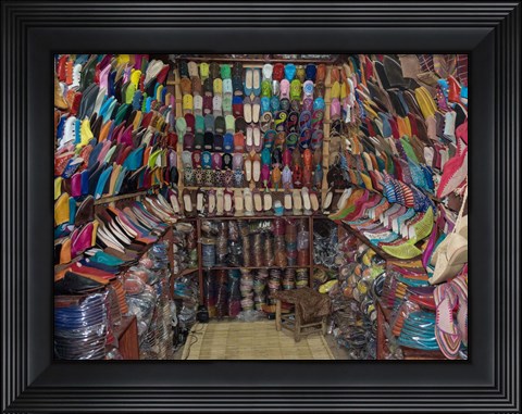 Framed Shoe store, Essaouira, Morocco Print