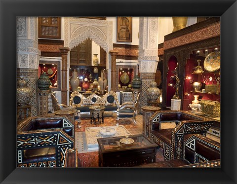 Framed Antique Store in the Souk, Fes, Morocco Print