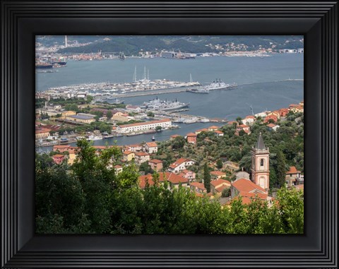 Framed Harbor with Italian Naval Vessels, La Spezia, Liguria, Italy Print