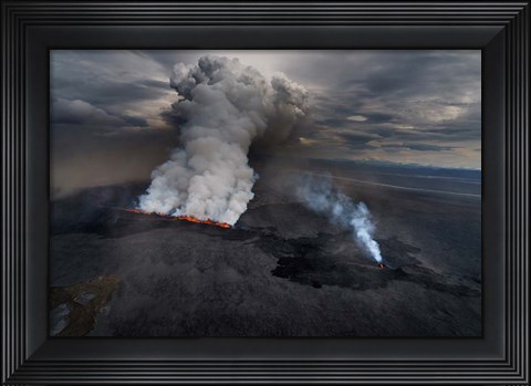 Framed Lava and Plumes from the Holuhraun Fissure, Iceland Print