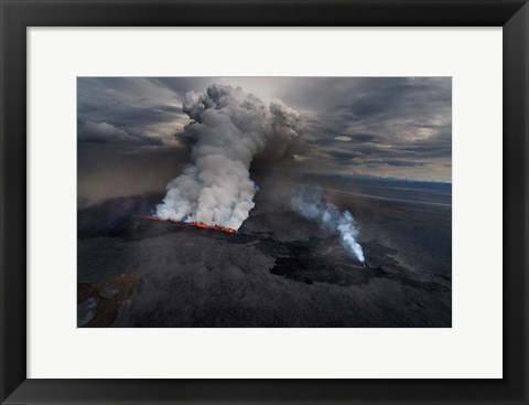 Framed Lava and Plumes from the Holuhraun Fissure, Iceland Print