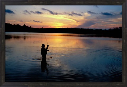 Framed Fly Fisherman, Mauthe Lake, Kettle Moraine State Forest Print