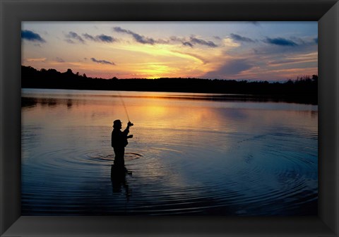 Framed Fly Fisherman, Mauthe Lake, Kettle Moraine State Forest Print