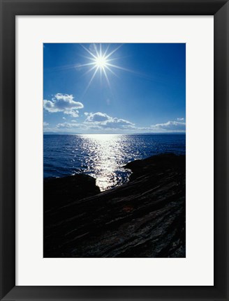 Framed Sunstar Over Yellowstone Lake Print