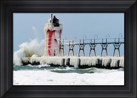 Framed South Pier Lighthouse, South Haven, Michigan Print