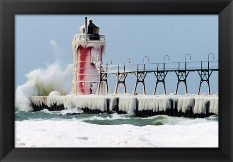 Framed South Pier Lighthouse, South Haven, Michigan Print