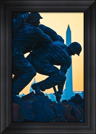 Framed Iwo Jima Memorial at Dusk, Arlington National Cemetery, Arlington, Virginia Print