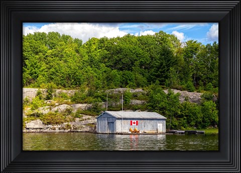Framed Old Metal Boathouse, Lake Muskoka, Ontario, Canada Print