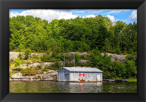 Framed Old Metal Boathouse, Lake Muskoka, Ontario, Canada Print