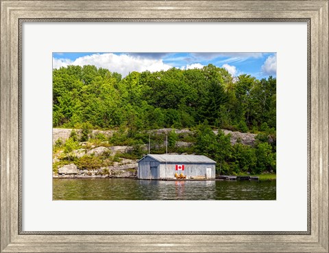 Framed Old Metal Boathouse, Lake Muskoka, Ontario, Canada Print