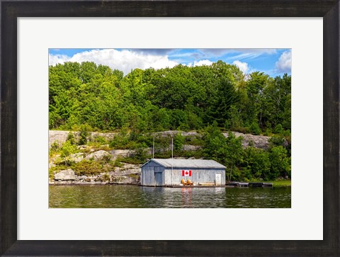 Framed Old Metal Boathouse, Lake Muskoka, Ontario, Canada Print