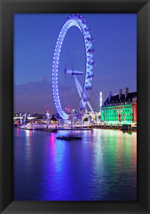 Framed Millennium Wheel, London County Hall, Thames River, London, England Print