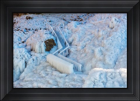 Framed Frozen Staircase by Seljalandsfoss Waterfall, Iceland Print