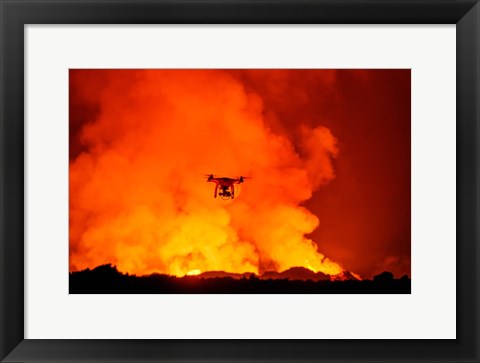 Framed Radio Contolled Drone flying over Eruption, Holuhraun Fissure, Bardarbunga Volcano, Iceland. Print