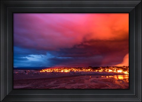 Framed Glowing Lava and Skies at the Holuhraun Fissure, Iceland Print
