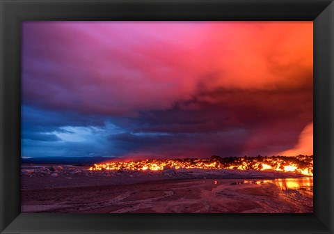 Framed Glowing Lava and Skies at the Holuhraun Fissure, Iceland Print