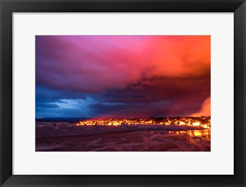 Framed Glowing Lava and Skies at the Holuhraun Fissure, Iceland Print