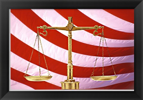 Framed Scales of Justice American Flag Print