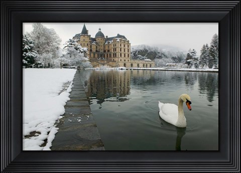 Framed Chateau de Vizille, Swan lake, France Print