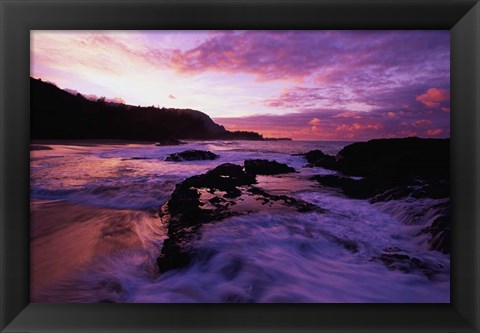 Framed Lumahai Beach at Sunset, HI Print