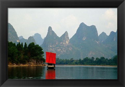 Framed Boat on Li River, Guilin, China Print