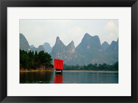 Framed Boat on Li River, Guilin, China Print