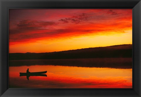 Framed Silhouetted Canoe On Lake Print