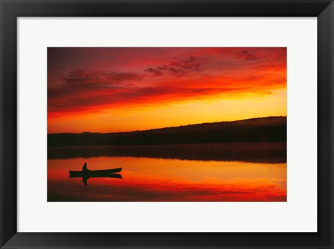 Framed Silhouetted Canoe On Lake Print