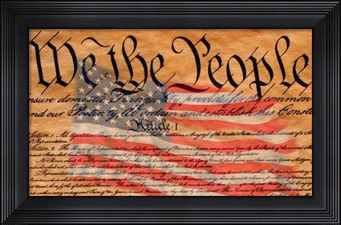 Framed Constitution and U.S. Flag Print