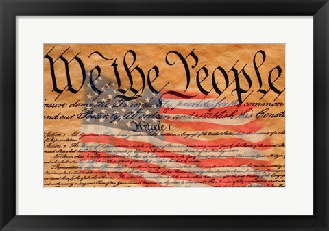 Framed Constitution and U.S. Flag Print