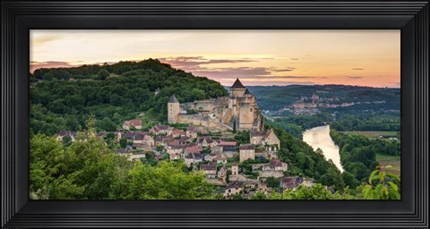 Framed Chateau de Castelnaud Castle and Dordogne River, Aquitaine, France Print