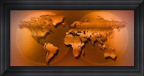 Framed World Map Brown Print