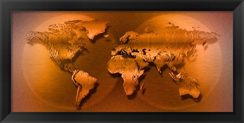 Framed World Map Brown Print