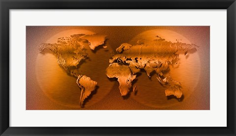 Framed World Map Brown Print