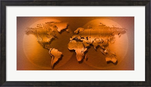 Framed World Map Brown Print