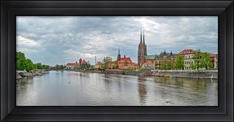 Framed Oder river and Cathedral island in Wroclaw, Poland Print