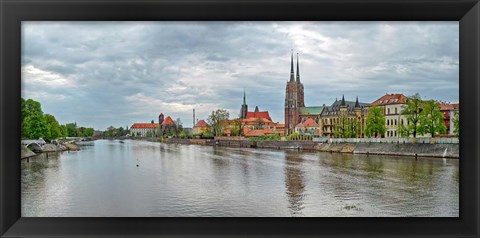 Framed Oder river and Cathedral island in Wroclaw, Poland Print