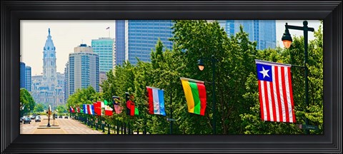 Framed National Flags of the Countries at Benjamin Franklin Parkway, Pennsylvania Print