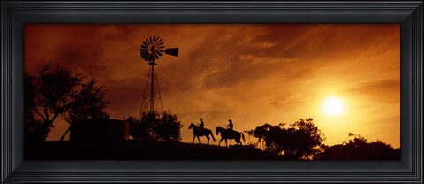 Framed Horse Ride at Sunset, Hunt, Kerr County, Texas Print
