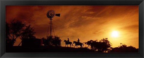 Framed Horse Ride at Sunset, Hunt, Kerr County, Texas Print