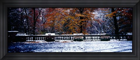 Framed Snow Covered Balcony in Central Park, New York City Print